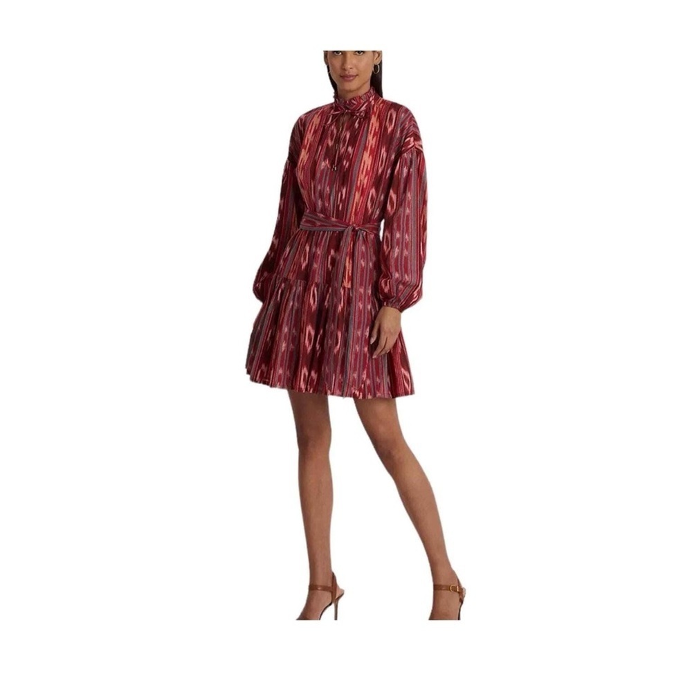 Lauren Ralph Lauren Geo Stripe Belted Cotton Voile Dress